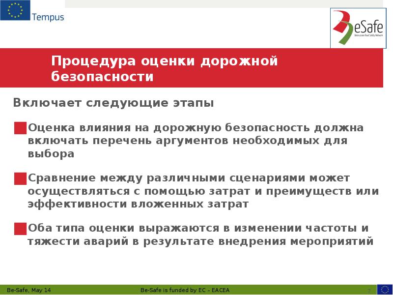 Процедура оценки дорожной безопасности Включает следующие этапы Оценка влияния на дорожную