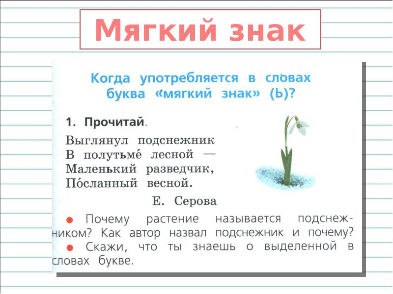 Мягкий знак показатель мягкости 1 класс презентация