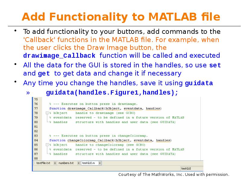 Add Functionality to MATLAB file Add Functionality to MATLAB file