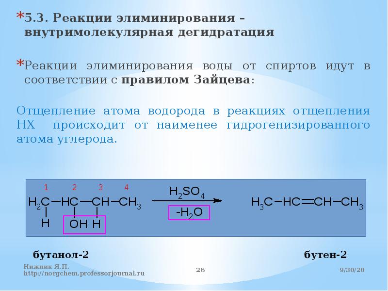 Схема реакции дегидратации