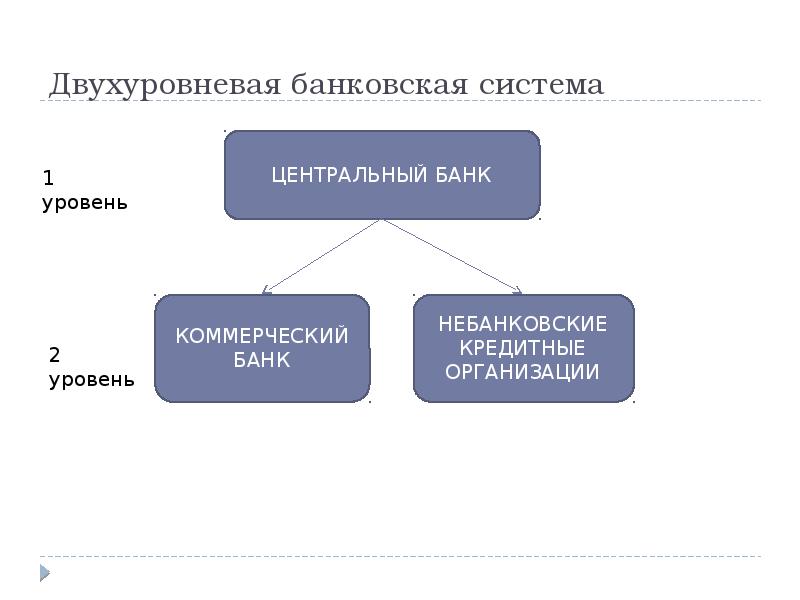 Коммерческие кредитные организации. Структура банковской системы РФ. Двухуровневая банковская система.. Двухуровневая структура кредитной системы. Двухуровневая структура банковской системы. Двухуровневая банковская система РФ схема.