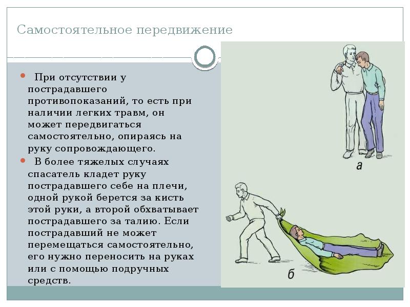 Перемещение допускается. Самостоятельное передвижение пострадавшего. Самостоятельное передвижение. Передвижение с поддержкой пострадавшего. Способы транспортировки пострадавшего в одиночку.