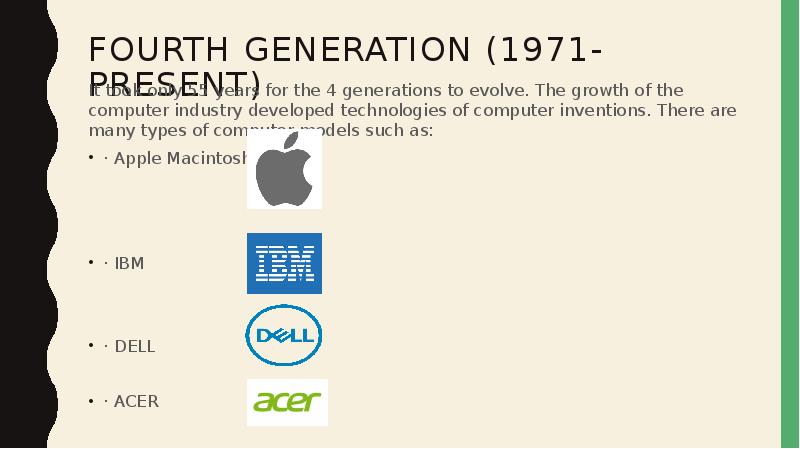 FOURTH GENERATION (1971-PRESENT) It took only 55 years for the 4