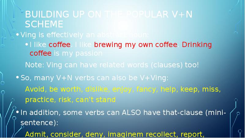 Building up on the popular v+N scheme
Ving is effectively an Building up on the popular v+N scheme
Ving is effectively an