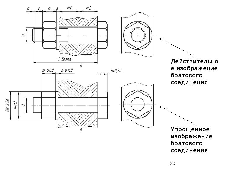 Упрощенный чертеж болта