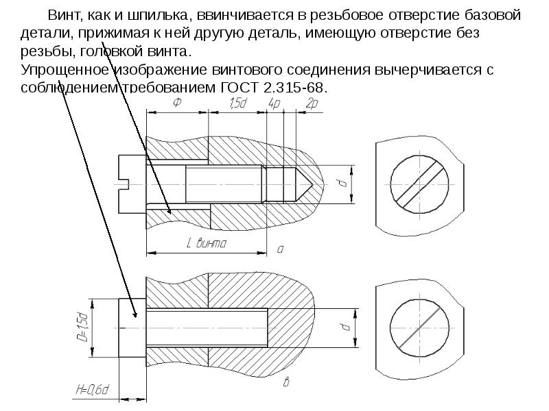 Винт с отверстием чертеж