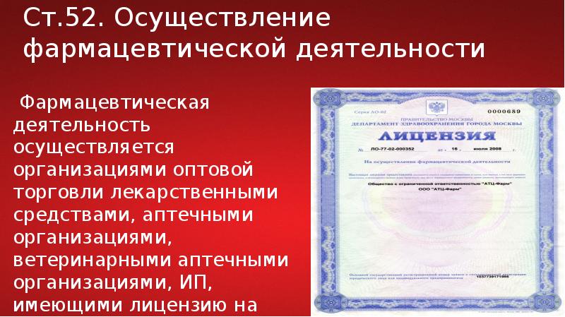 Лицензирование аптечной организации презентация