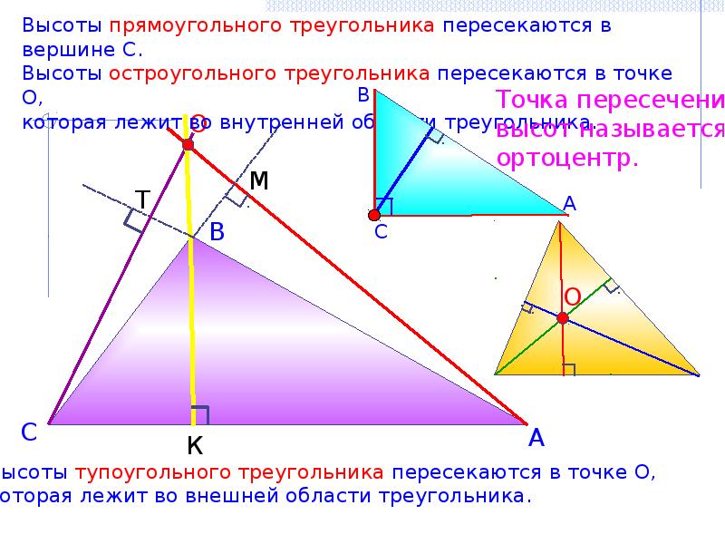Тангенс тупоугольного треугольника. Биссектриса Медиана высота. Высота треугольника в тупоугольном треугольнике. Точка пересечения высот в прямоугольном треугольнике. Ортоцентр прямоугольного треугольника.
