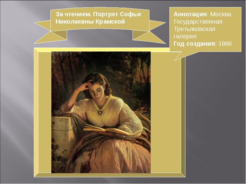 Читать кратко портрет. Крамской за чтением портрет. Портрет Софьи Николаевны Крамской.