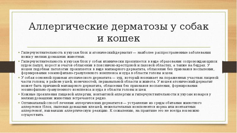 Аллергические дерматозы у собак и кошек Гиперчувствительность к укусам блох и