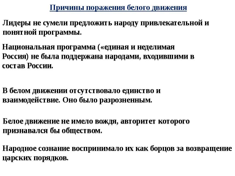 Причины поражения белых. Причины поражения белого движения в гражданской войне. Причины поражения белой армии в гражданской. Причины поражения белых в гражданской войне 1918-1922. Причины поражения белых в гражданской войне.