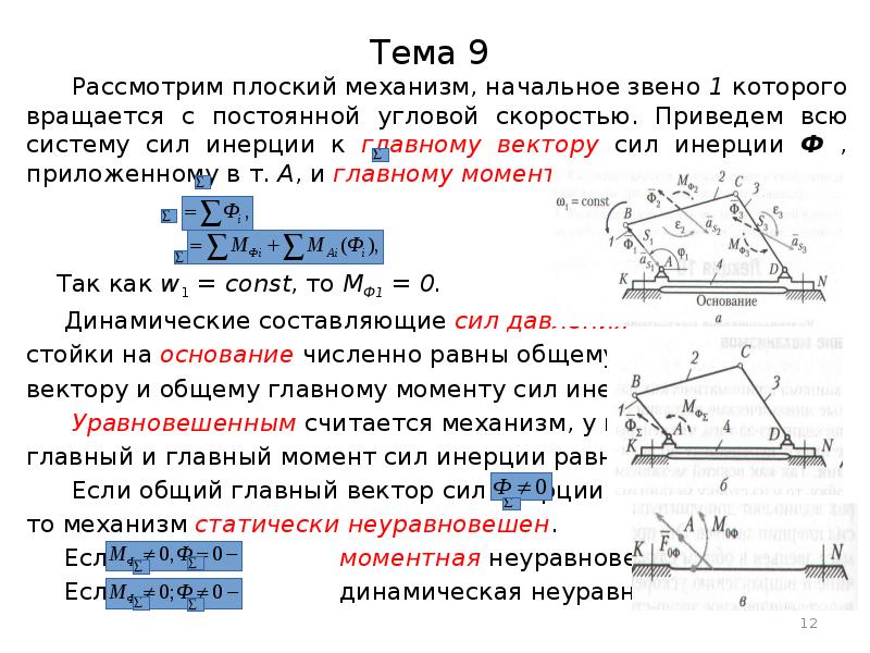 Начальное движение. Модуль главного вектора сил инерции стержня. Главный вектор сил инерции колеса. Силы инерции звеньев рычажных механизмов. Модуль главного момента сил инерции.