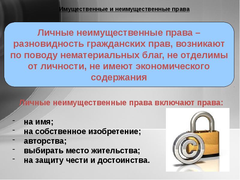 Имущественные и неимущественные права презентация егэ