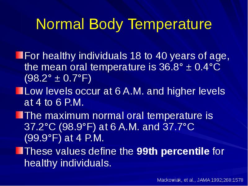 Normal Body Temperature
For healthy individuals 18 to 40 years of Normal Body Temperature
For healthy individuals 18 to 40 years of