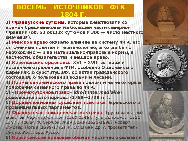 ВОСЕМЬ Источников фгк 1804 г.
1) Французские кутюмы, ВОСЕМЬ Источников фгк 1804 г.
1) Французские кутюмы,